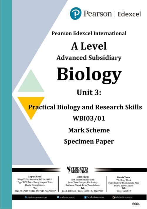 Pearson Edexcel IAL WBI03 Biology Unit 3